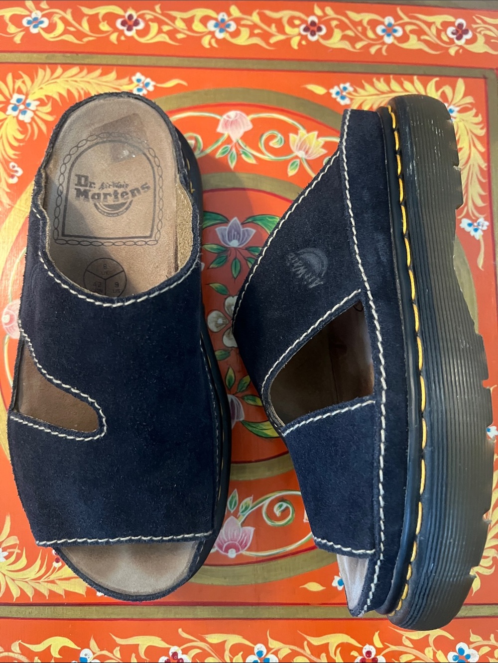 🏴 MIE Blue Suede Vintage Dr. Martens 8583 Chunky Platform Slides UK 8